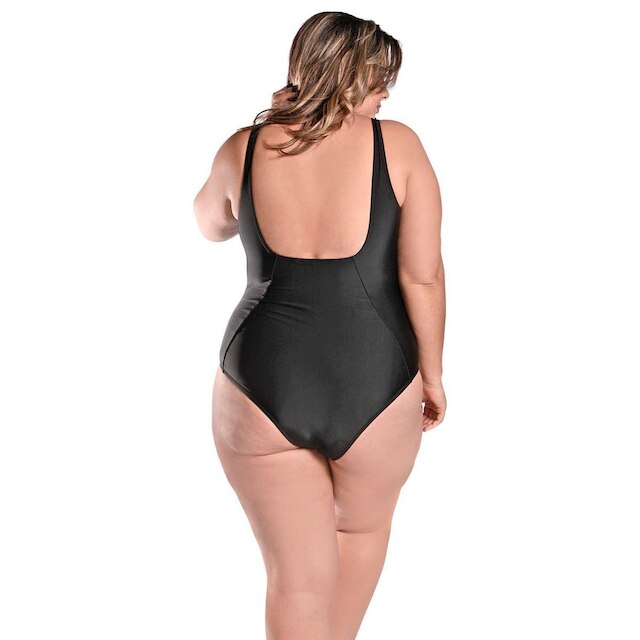 Maiô Body Plus Size com Alças Largas e Detalhe de Amarrar no Busto Preto