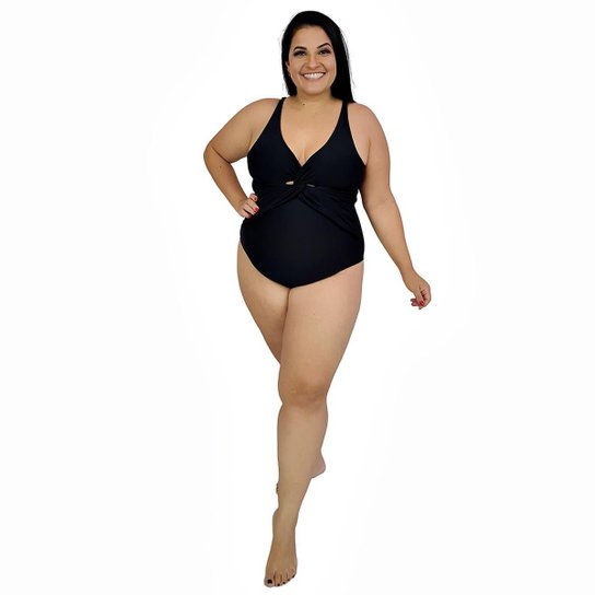 Maiô Body Plus Size com Torção Frontal Preto
