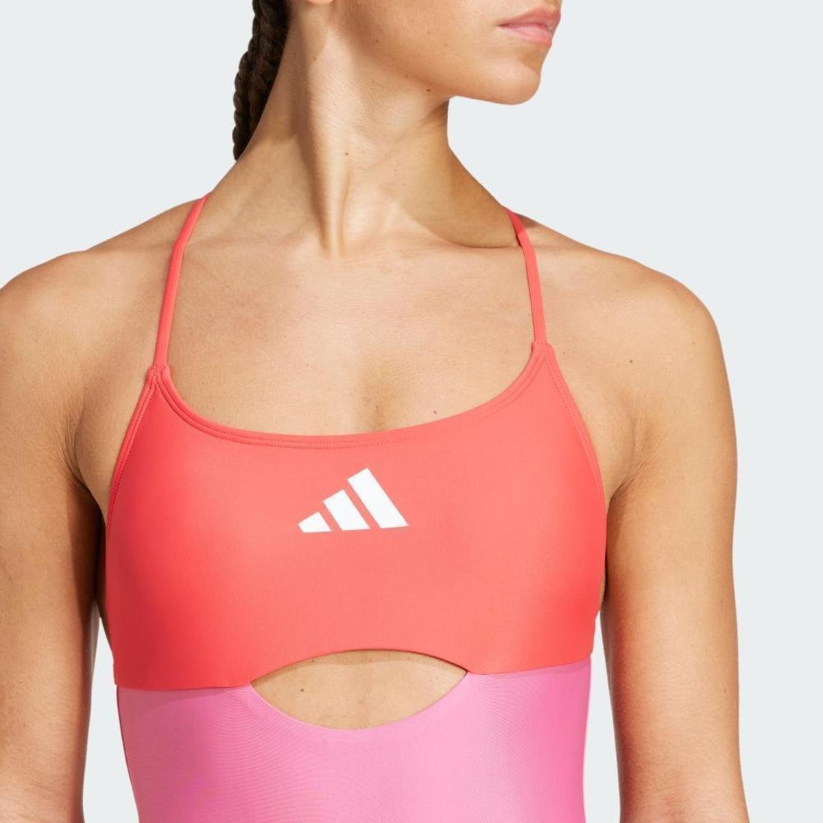 Maiô Colorblock X-Back Acolchoado Adidas Feminino - Rosa+Vermelho