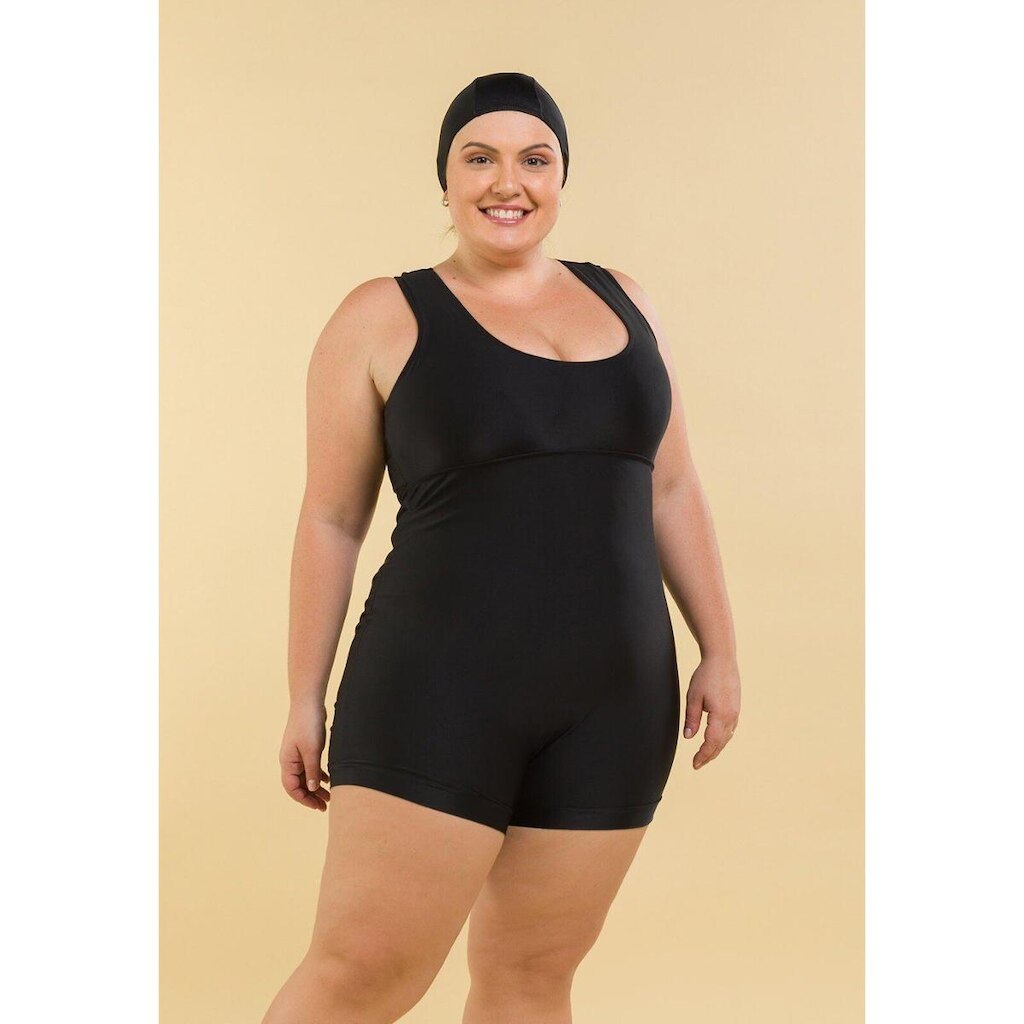 Maiô de Perninha Lycra com Bojo Removível Preto