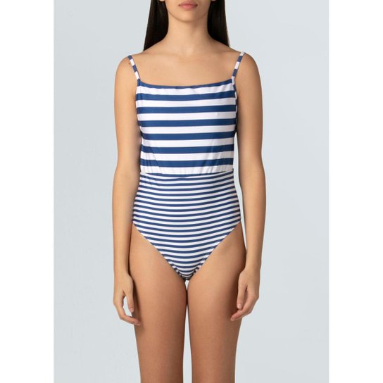 Maio Decote Reto Mestre Blue-Offwhite / Azul - P - Azul+Off White