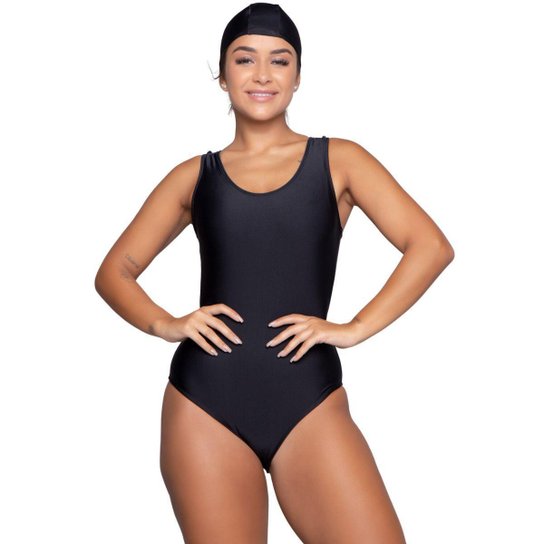 Maiô e Touca Natação Serra e Mar Tradicional Hidroginástica Liso - Preto Menor preço em Maiô e Touca Natação Serra e Mar Tradicional Hidroginástica Liso - Preto