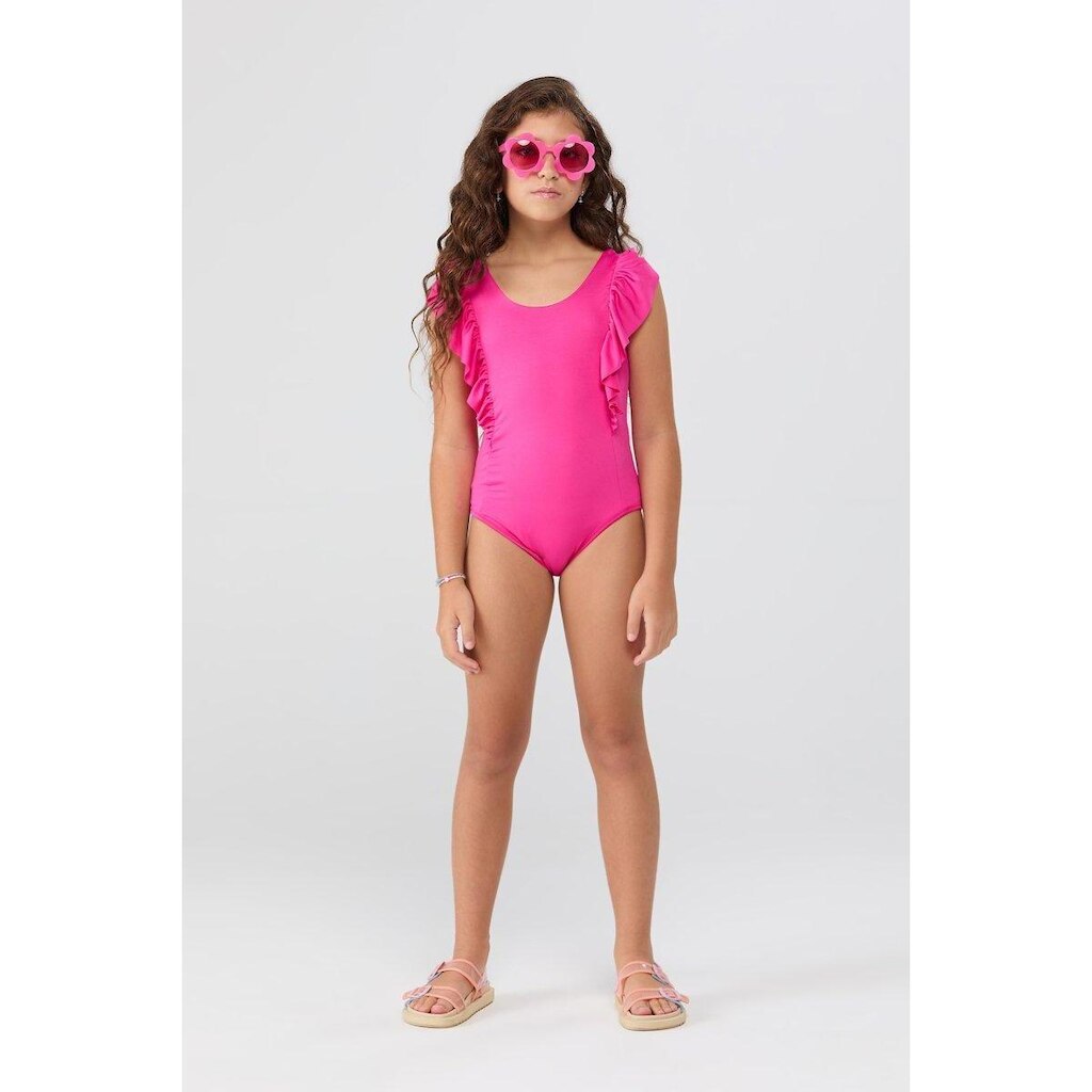 Maiô Infantil Feminino UV50+ Regata Liso Babado Delicado