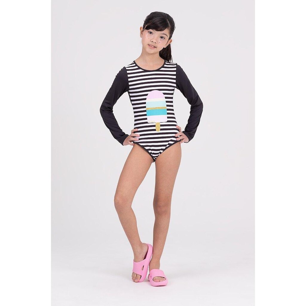 Maiô Infantil Manga Longa UV 50+ Picolé Preto