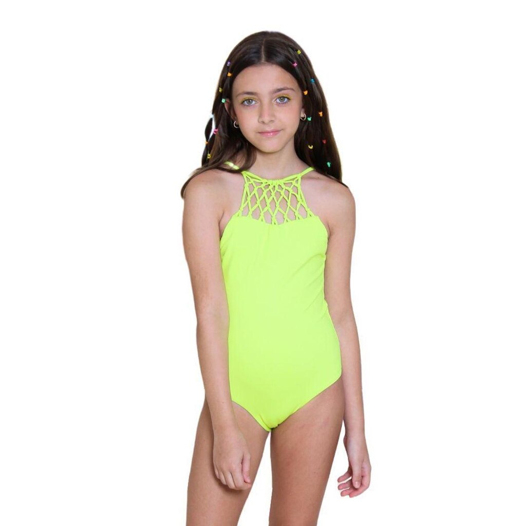 Maiô  Lycra Proteção UPF50+ Capri Macramê Verde Neon  - Verão 2023