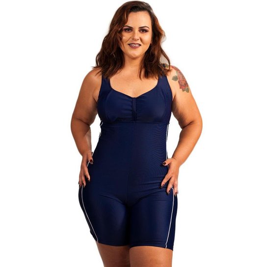 Maiô Macaquinho Plus Size Hidroginástica/ Natação - Marinho Menor preço em Maiô Macaquinho Plus Size Hidroginástica/ Natação - Marinho