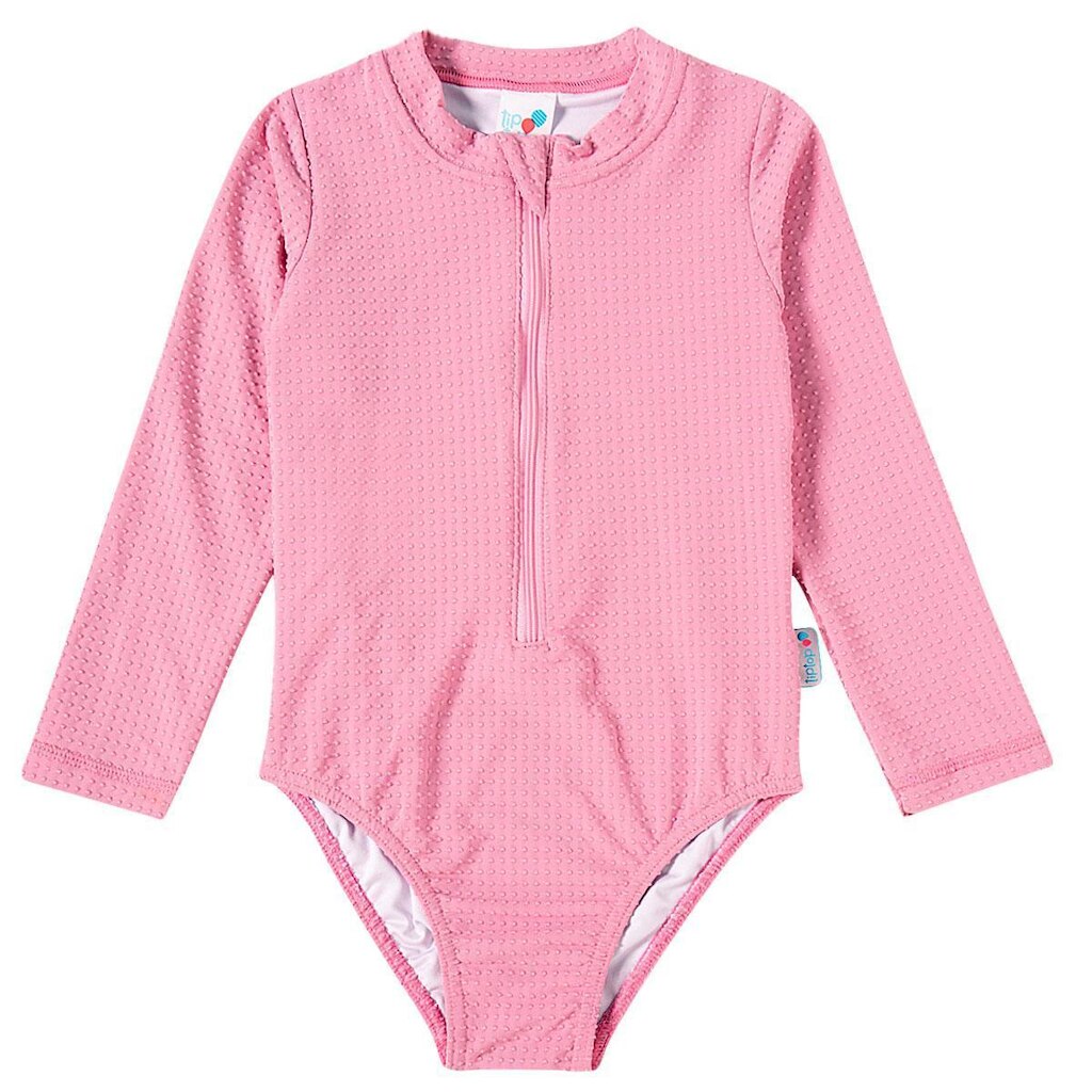 Maiô Manga Longa Infantil Proteção UV em Lycra Trabalhada Rosa Tip Top