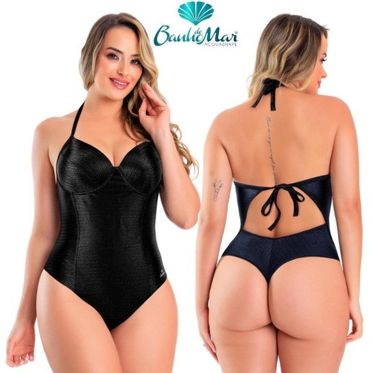 Maiô Modelador Banho de Mar Com Bojo Zero Barriga Modela Reduz Alta Compressão Liso Fio Dental - Preto Menor preço em Maiô Modelador Banho de Mar Com Bojo Zero Barriga Modela Reduz Alta Compressão Liso Fio Dental - Preto