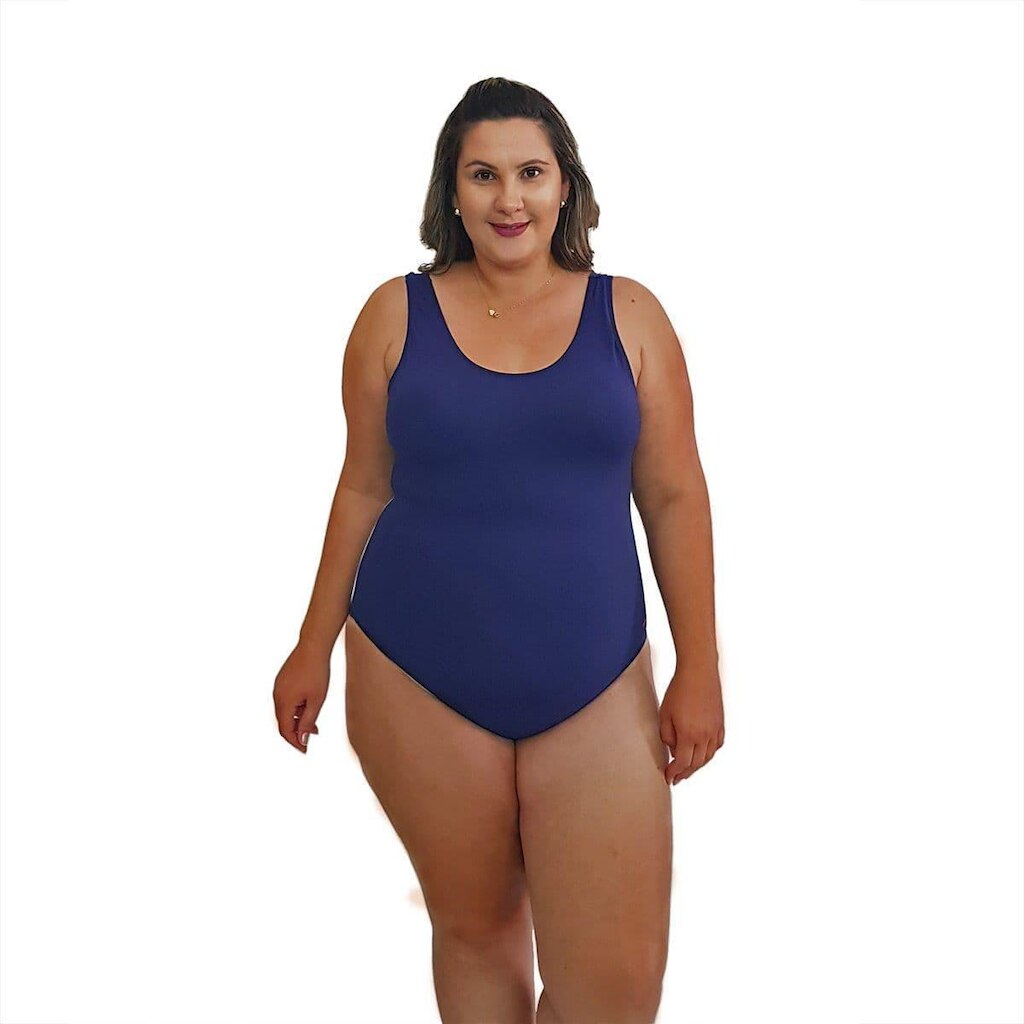 Maiô Natação Plus Size com Bojo Light UV 50+ Azul Marinho
