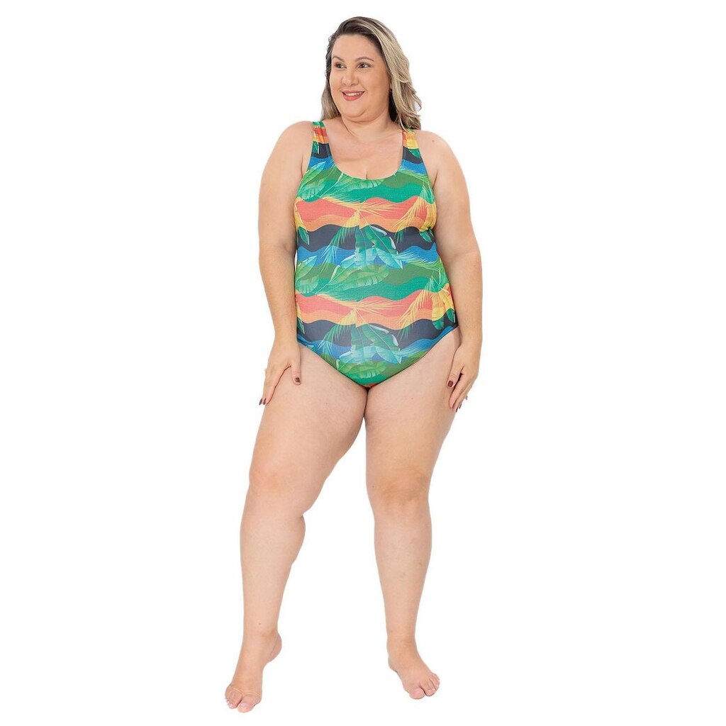 Maiô Natação Plus Size Tropical