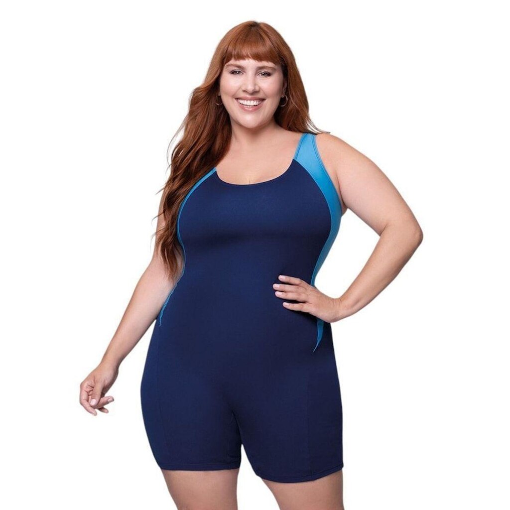Maiô Selene Macaquinho Clássico Plus Size Feminino - Marinho e Azul X2