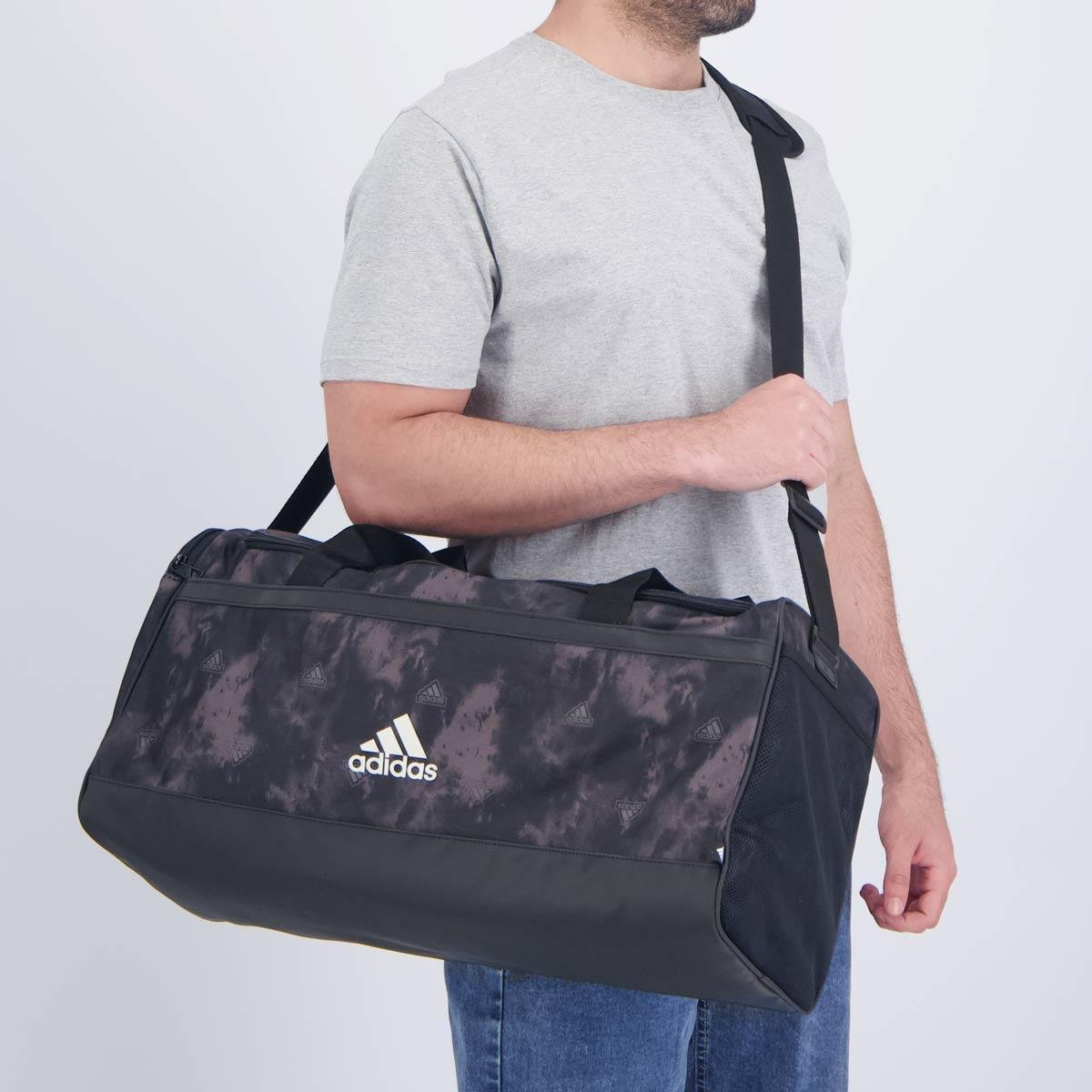 Mala Adidas Duffel Linear Grafica Média Preta