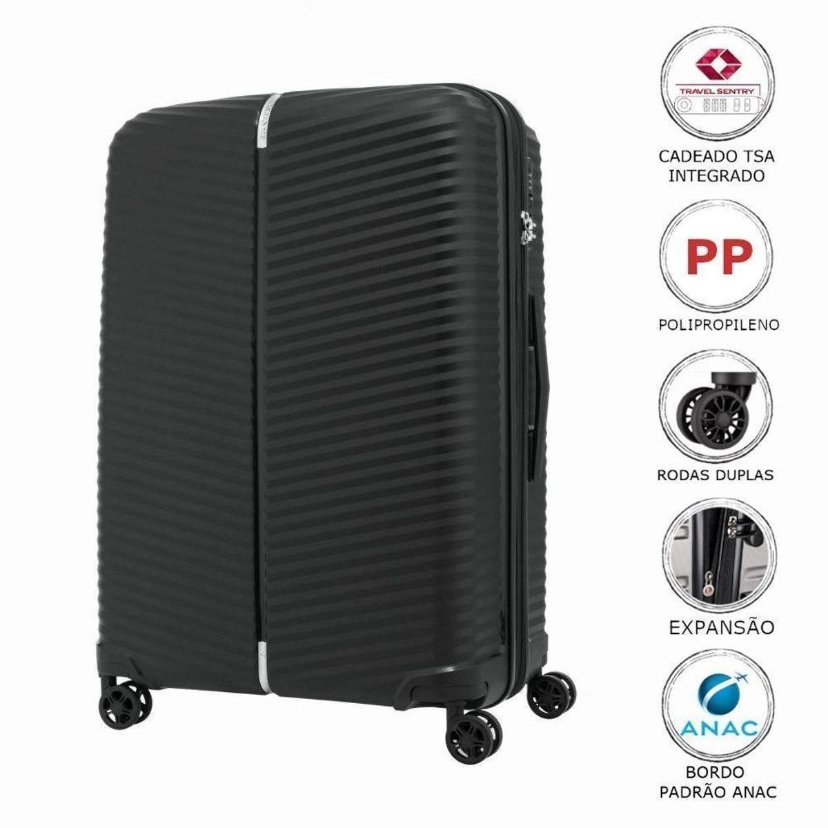 Mala de Bordo Pequena para Viagem Expansível em Polipropileno Samsonite Varro Cadeado TSA Preta Menor preço em Mala de Bordo Pequena para Viagem Expansível em Polipropileno Samsonite Varro Cadeado TSA Preta