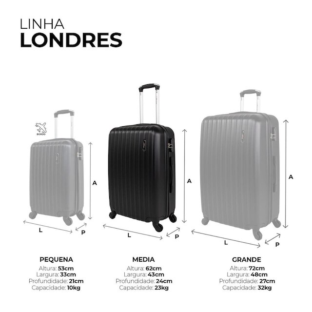 Mala de viagem média Londres 4 Rodas Swiss Move Preta
