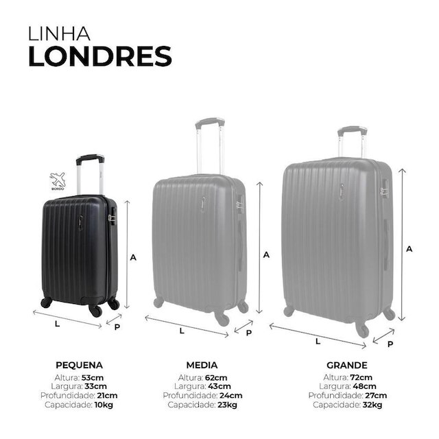 Mala pequena de bordo Londres 4 Rodas Swiss Move Preta