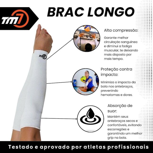 Manguito Para Vôlei Brac7 Longo Tm7 Profissional Proteção Braço