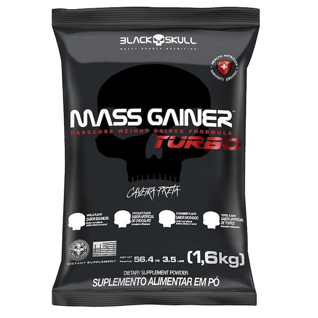 Mass Gainer Turbo Refil - 1,6Kg - Black Skull Menor preço em Mass Gainer Turbo Refil - 1,6Kg - Black Skull