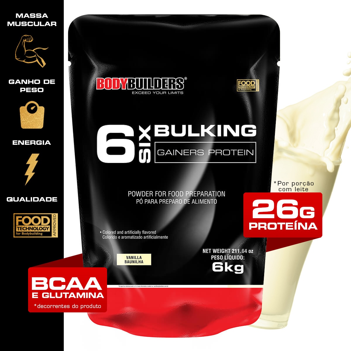 Massa 6 Bulking Gainers Protein 6 kg Refil - Bodybuilders Menor preço em Massa 6 Bulking Gainers Protein 6 kg Refil - Bodybuilders