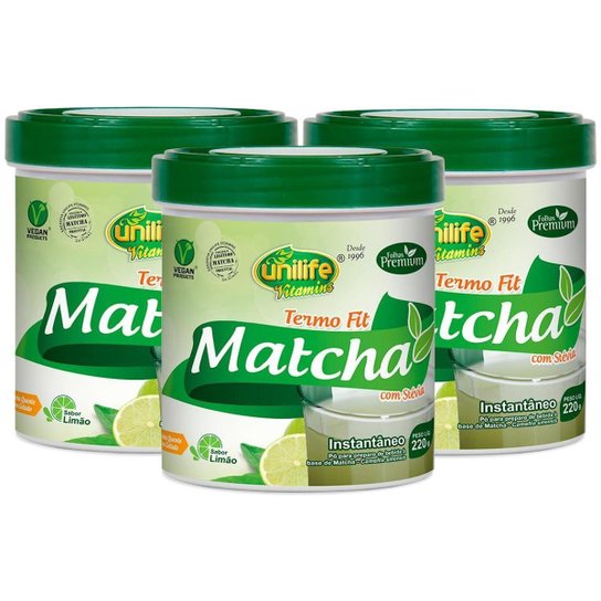 Matcha Unilife Chá Verde Solúvel 220g Kit com 3 Menor preço em Matcha Unilife Chá Verde Solúvel 220g Kit com 3