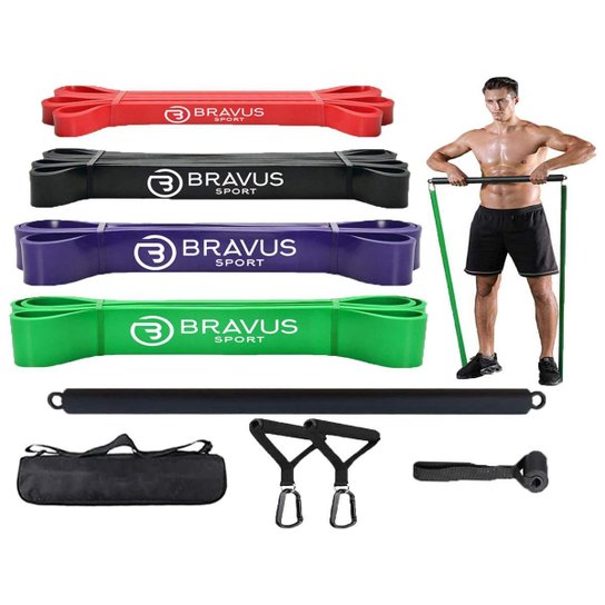 MEGA Kit 4 Super Bands com Alças de Mão, Âncora de Porta e Barra de Exercícios - Preto Menor preço em MEGA Kit 4 Super Bands com Alças de Mão, Âncora de Porta e Barra de Exercícios - Preto
