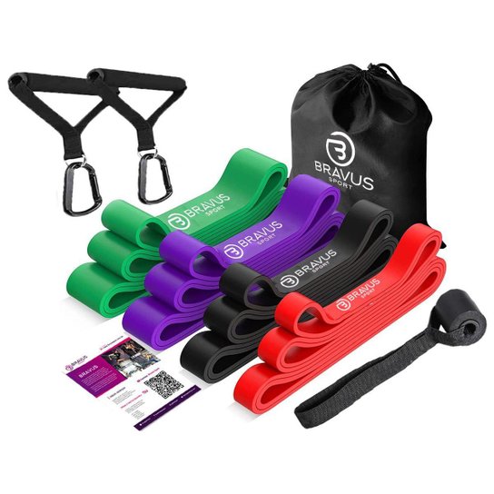 MEGA Kit 4 Super Bands com Alças de Mão e Âncora de Porta Elástico Extensor Bravus - Verde Menor preço em MEGA Kit 4 Super Bands com Alças de Mão e Âncora de Porta Elástico Extensor Bravus - Verde