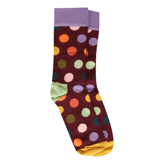 Meia 3/4 Happy Socks Big Dot Sock Feminina - Roxo+Laranja