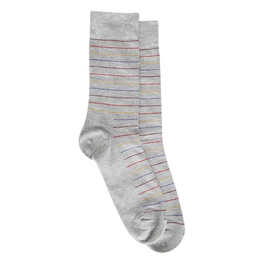 Meia 3/4 Happy Socks Thin Stripe Feminina - Cinza+Azul
