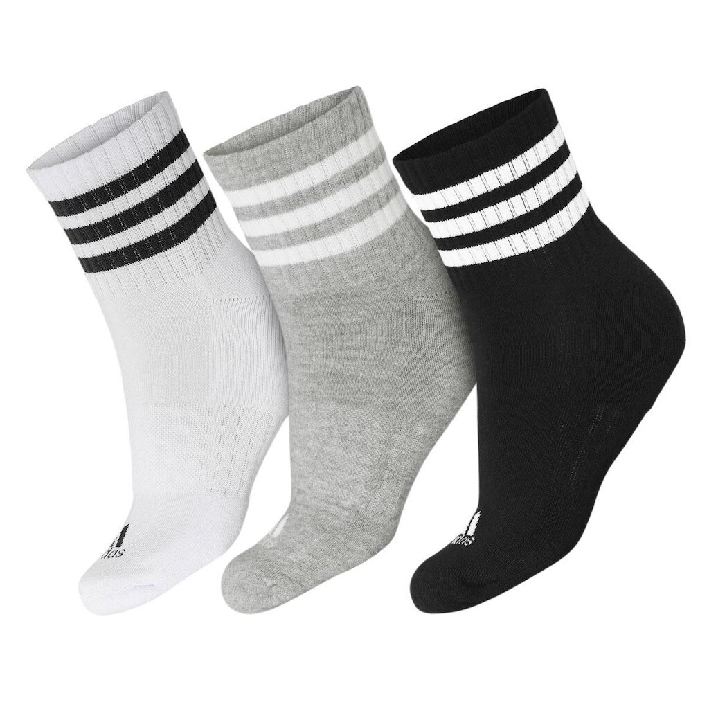 Meia Adidas Cano Baixo Cushioned Sportswear 41 ao 43 - Pack com 3 Pares - Preto Branco e Cinza