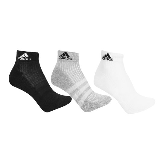 Meia Adidas Cano Médio Cushion 3S Pacote c/ 3 Pares - Preto e Branco Menor preço em Meia Adidas Cano Médio Cushion 3S Pacote c/ 3 Pares - Preto e Branco