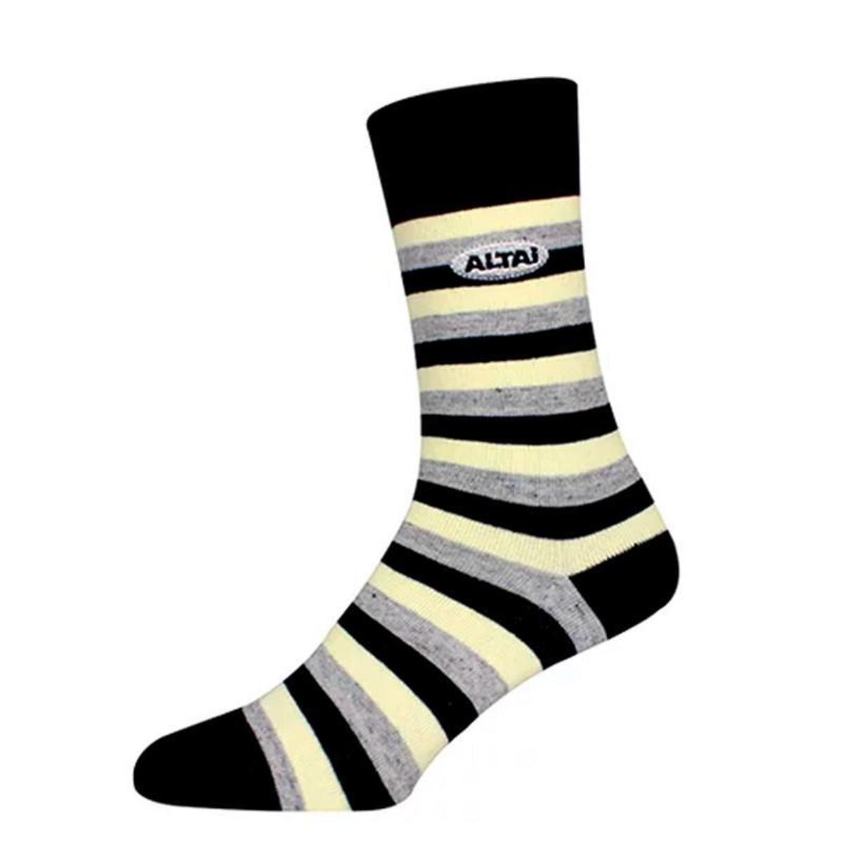 Meia Altai Listrada Creme Cinza Preto