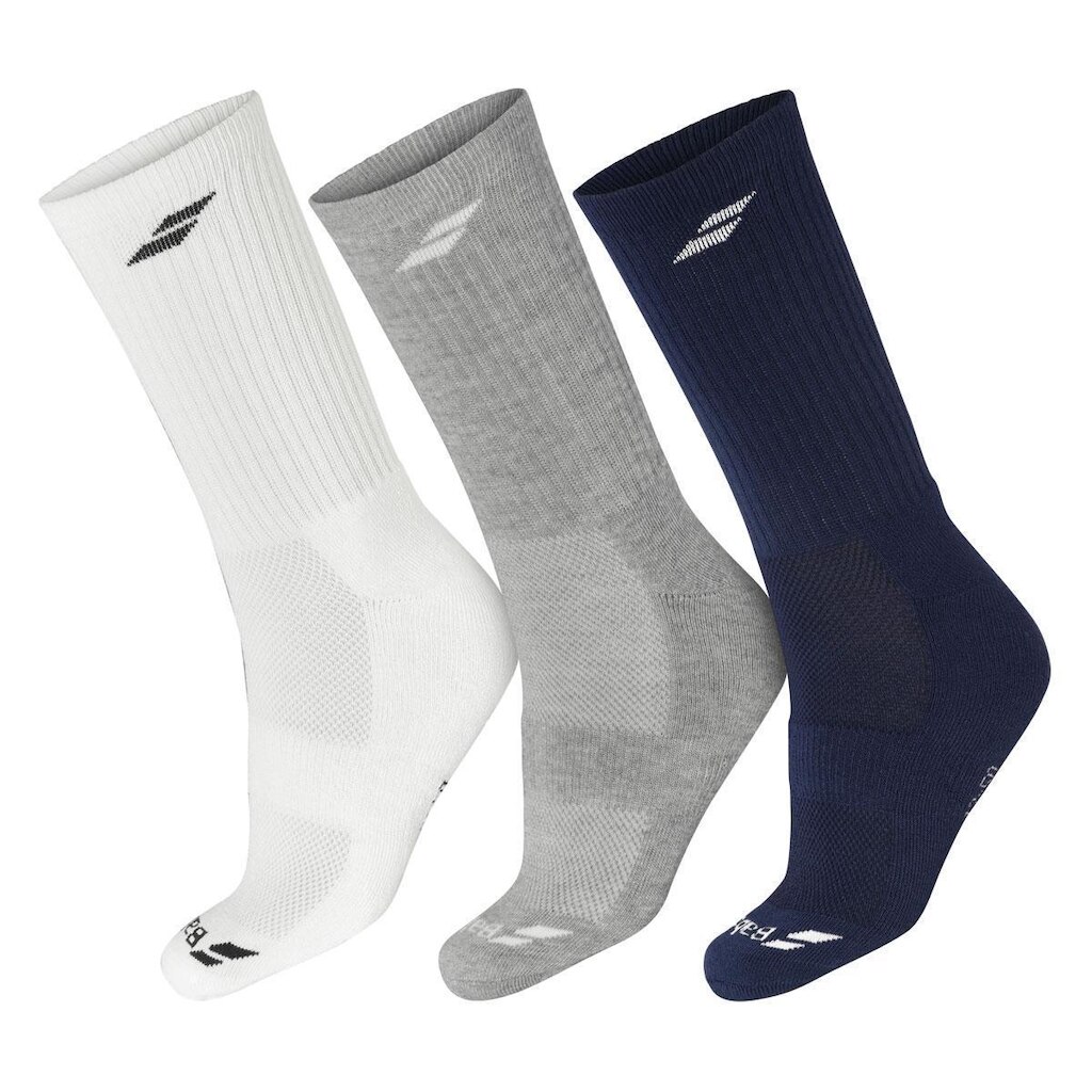 Meia Babolat Pairs Pack Com 03 Pares 42 ao 47 Branco Azul e Cinza