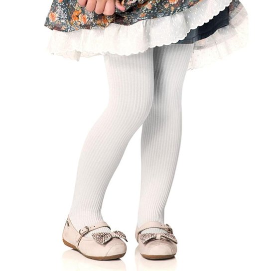 Meia Calça Selene Canelada Infantil - Preto - Branco Menor preço em Meia Calça Selene Canelada Infantil - Preto - Branco