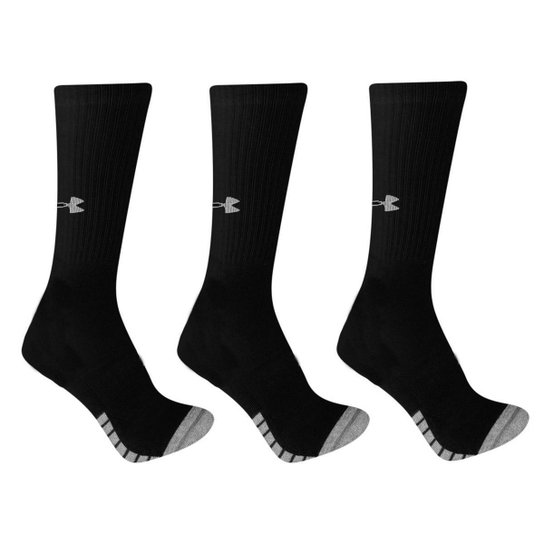 Meia Cano Alto Under Armour Heatgear Crew c/ 3 pares Preto+Cinza - Preto+Cinza Menor preço em Meia Cano Alto Under Armour Heatgear Crew c/ 3 pares Preto+Cinza - Preto+Cinza