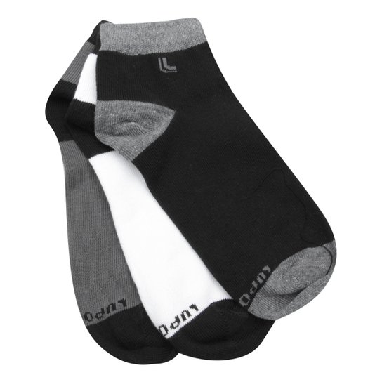 Meia Cano Curto Lupo Pacote C/ 3 Pares - Preto+Branco