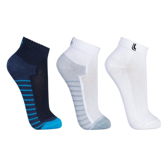 Meia Cano Curto Lupo Pacote C/ 3 Pares - Branco+Azul