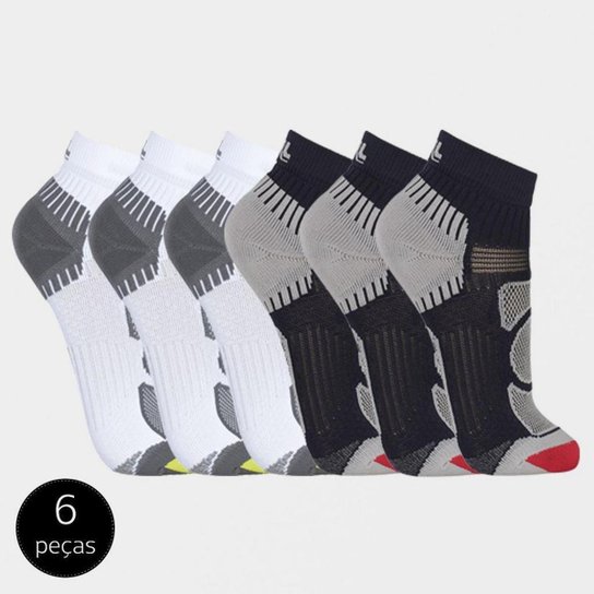 Meia Cano Curto Running Performance Lupo 6 Pares - Branco+Preto