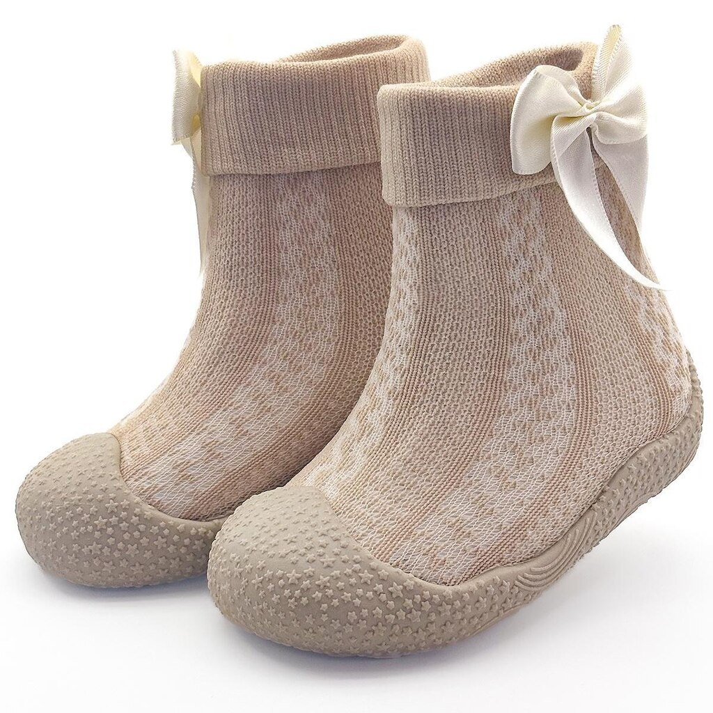 Meia Com Sola Antiderrapante Menina Bebê Primeiros Passos Marfim Mz Shoes
