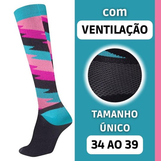 Meia de Ciclista Profissional Com Compressão Feminina Speed - Rosa+Azul Menor preço em Meia de Ciclista Profissional Com Compressão Feminina Speed - Rosa+Azul