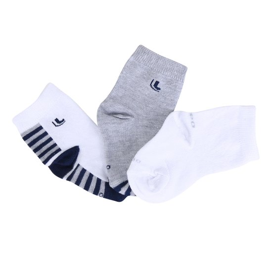 Meia Infantil Lupo Baby Básicas E Listras Cano Médio Kit 3 Pares - Branco+Azul