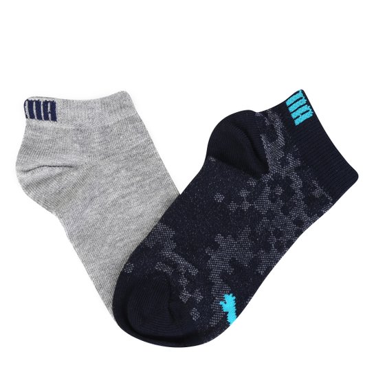 Meia Infantil Puma Cano Sapatilha Kit Com 2 Pares - Marinho+Cinza
