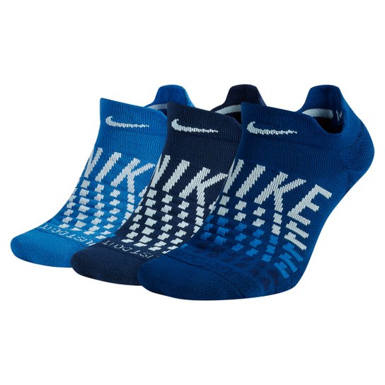 Meia Nike Cano Baixo Everyday Max Cushion Pacote C/ 3 Pares - Azul+Branco