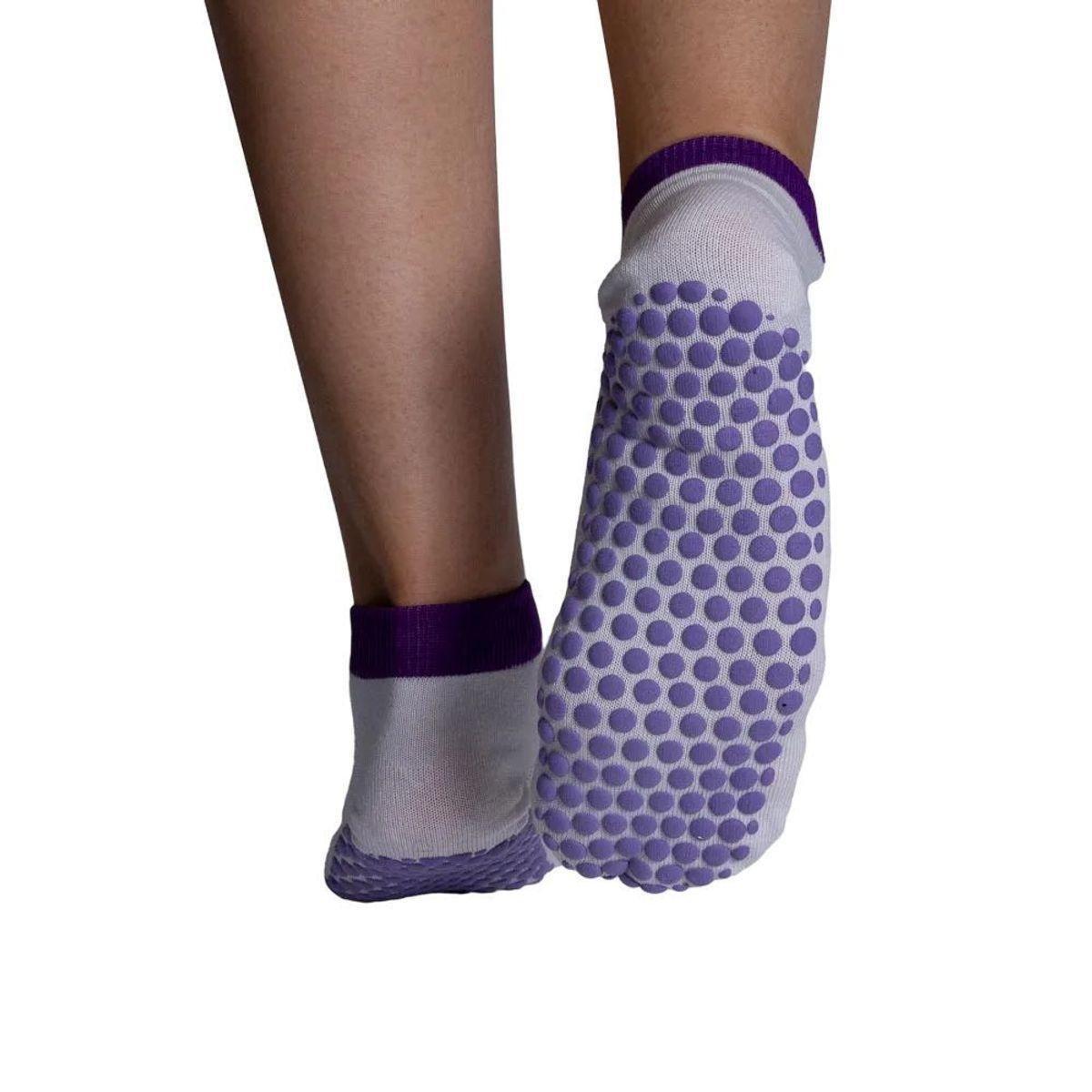 MEIA PILATES F3-BRX - BRANCO/ROXO 34/38