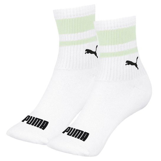 Meia Puma Esportiva Cano Médio Feminina - Branco+Verde Menor preço em Meia Puma Esportiva Cano Médio Feminina - Branco+Verde