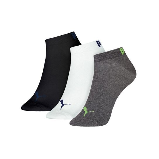 Meia Puma Masculina Cano Curto Esportiva 3 Pares - Cinza+Preto Menor preço em Meia Puma Masculina Cano Curto Esportiva 3 Pares - Cinza+Preto