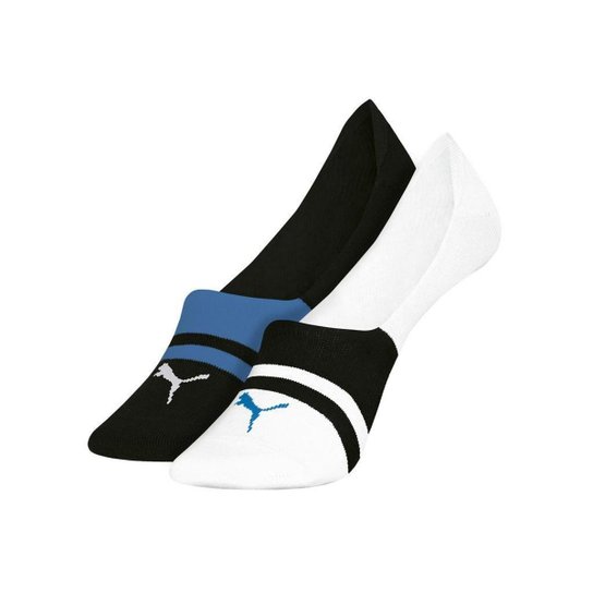 Meia Puma Masculina Sapatilha Super Invisível c/ 2 Pares - Branco+Azul Menor preço em Meia Puma Masculina Sapatilha Super Invisível c/ 2 Pares - Branco+Azul