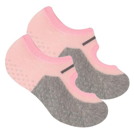 Meia Selene Sapatilha Pilates Antiderrapante Femi - Cinza+Rosa
