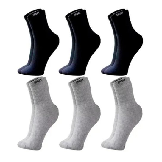 Meias Masculina Kit 24 Pares Cano Alto Sport Algodão Atacado - Preto+Cinza Menor preço em Meias Masculina Kit 24 Pares Cano Alto Sport Algodão Atacado - Preto+Cinza