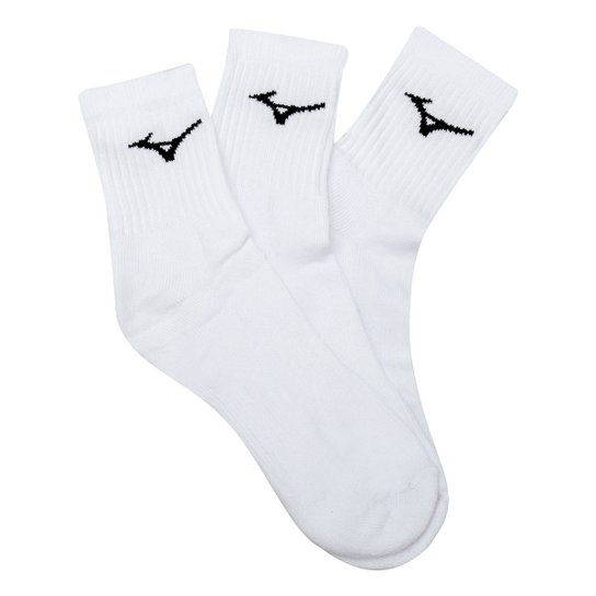 Meias Mizuno Cronos Mid Cano Médio Pacote c/ 3 pares - Branco Menor preço em Meias Mizuno Cronos Mid Cano Médio Pacote c/ 3 pares - Branco