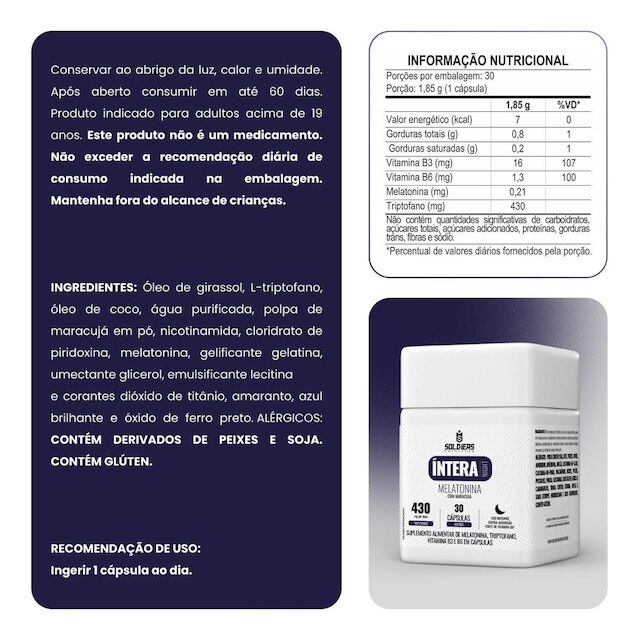 Melatonina Íntera Calm Suplemento para Sono Natural Soldiers Nutrition