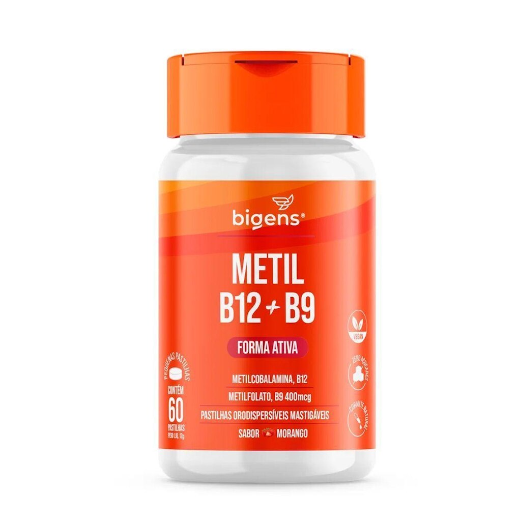 Metil B12 + B9 Mastigável - 60 Pastilhas Morango - Bigens